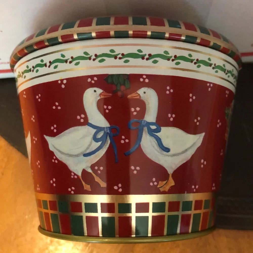 Vintage Meister Goose Litho Metal Tin Can Dome Top Storage Container Brazil
